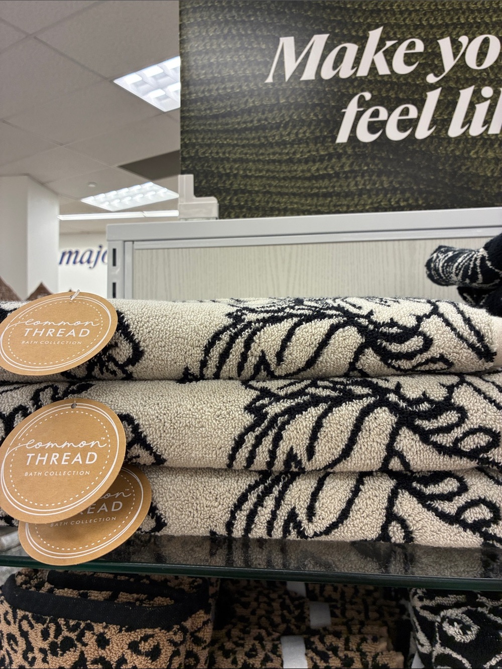Common Thread Cream and Black Floral Bath Towel